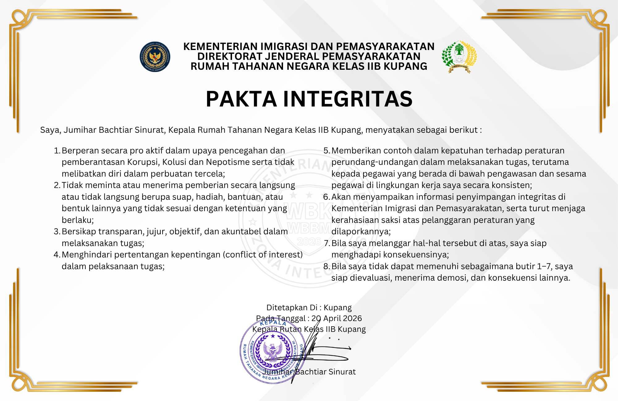 Pakta Integritas Rutan